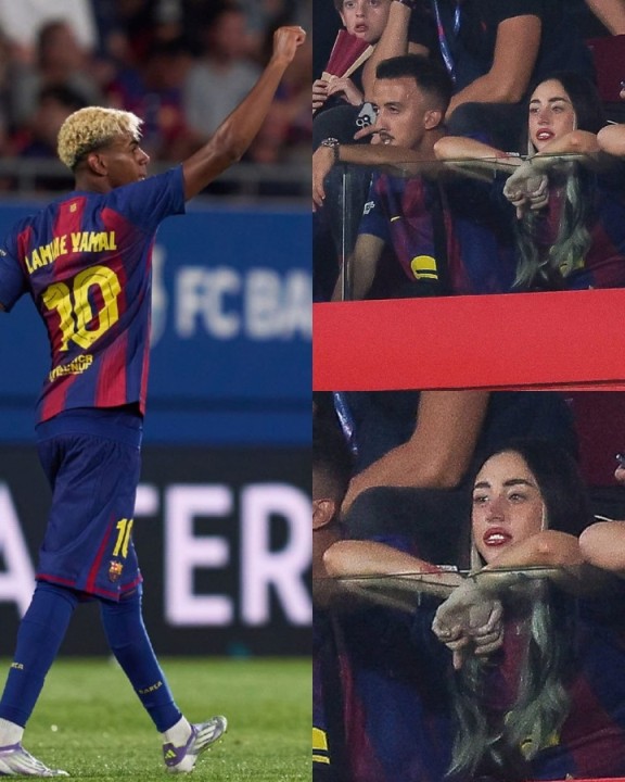 此前被拍到接吻女歌手穿亚马尔球衣观战，还被亚马尔设成壁纸